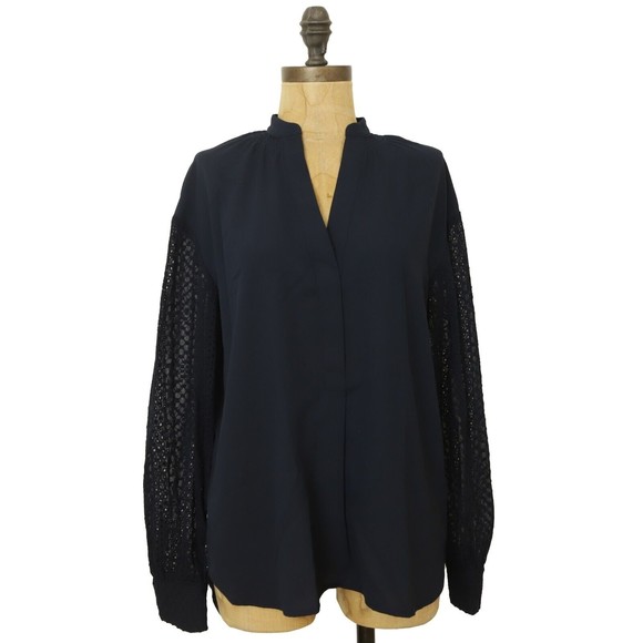 Club Monaco Lace Sleeve Top Chemise Henley Shirt Size S Eclipse Blue NWT B21 - Picture 1 of 5